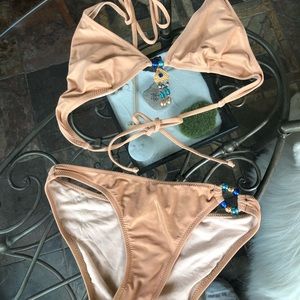 W swim CREAM BIKINI WITH JEWELED TOP
